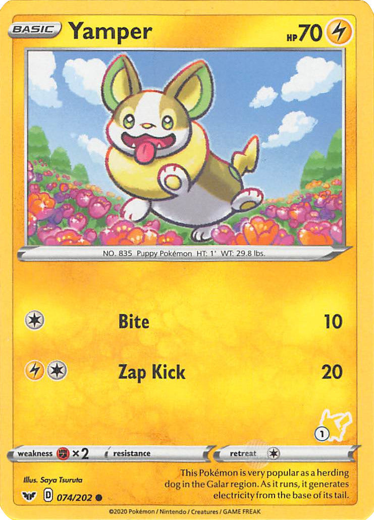 Yamper (074/202) (Pikachu Stamp #1) [Battle Academy 2022] | Jack's On Queen