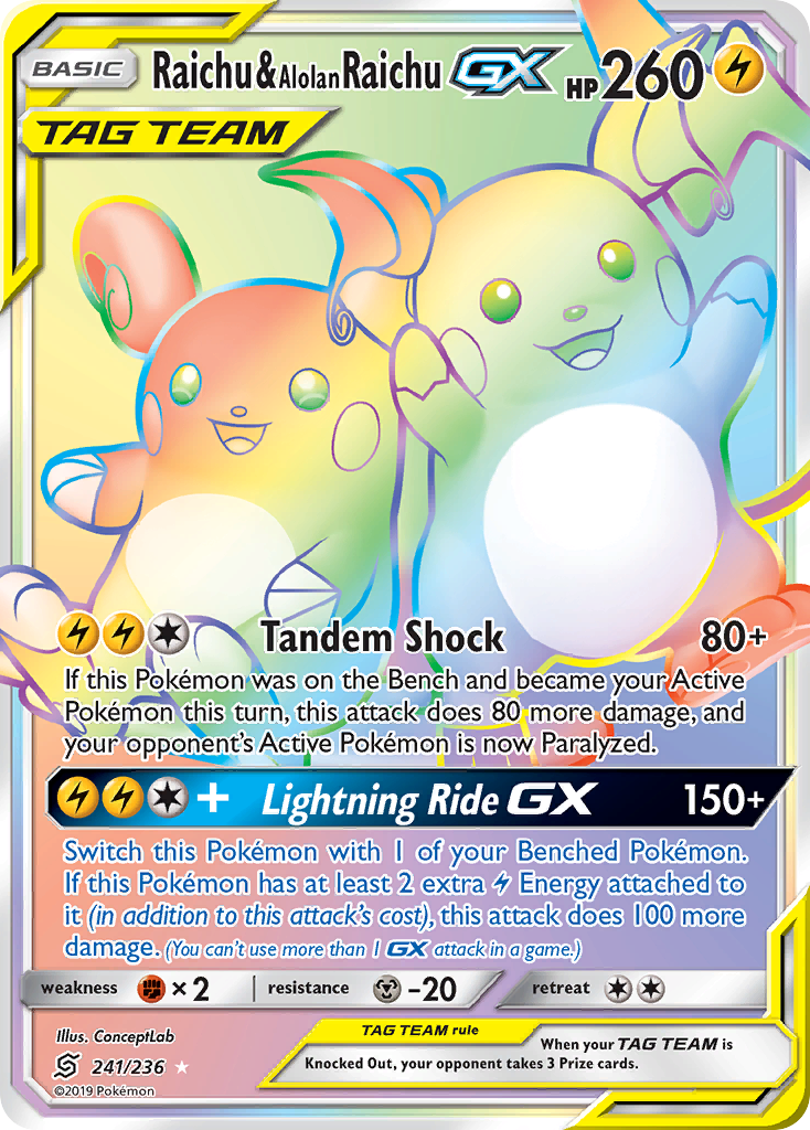 Raichu & Alolan Raichu GX (241/236) [Sun & Moon: Unified Minds] | Jack's On Queen