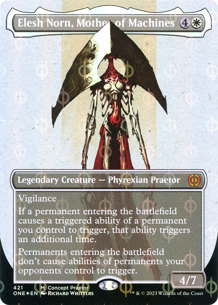 Elesh Norn, Mother of Machines (Borderless Concept Praetors Step-and-Compleat Foil) [Phyrexia: All Will Be One] | Jack's On Queen
