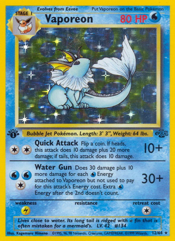 Vaporeon (12/64) [Jungle 1st Edition] | Jack's On Queen