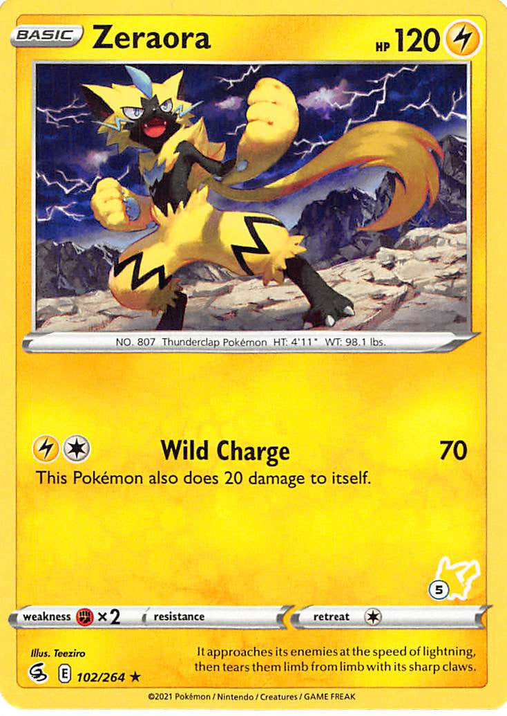 Zeraora (102/264) (Pikachu Stamp #5) [Battle Academy 2022] | Jack's On Queen