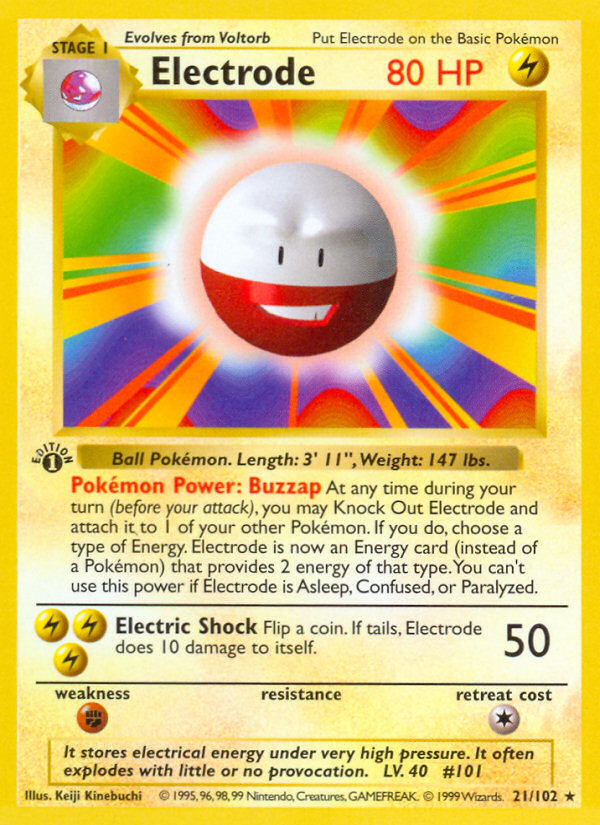 Electrode (21/102) (Shadowless) [Base Set 1st Edition] | Jack's On Queen
