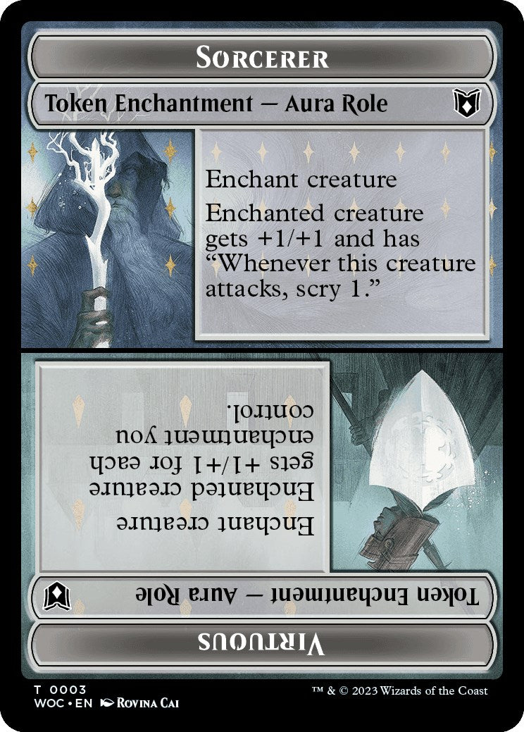 Sorcerer Role / Virtuous Role // Monster Role / Virtuous Role Double-Sided Token [Wilds of Eldraine Commander Tokens] | Jack's On Queen
