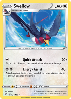 Swellow (134/185) [Sword & Shield: Vivid Voltage] | Jack's On Queen