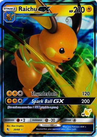 Raichu GX (20/68) (Pikachu Stamp #60) [Battle Academy 2020] | Jack's On Queen