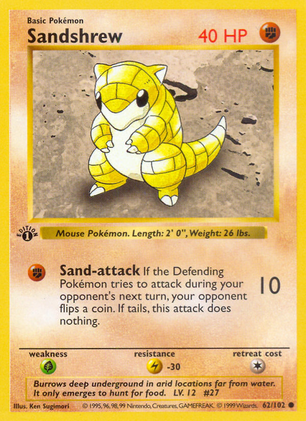 Sandshrew (62/102) (Shadowless) [Base Set 1st Edition] | Jack's On Queen