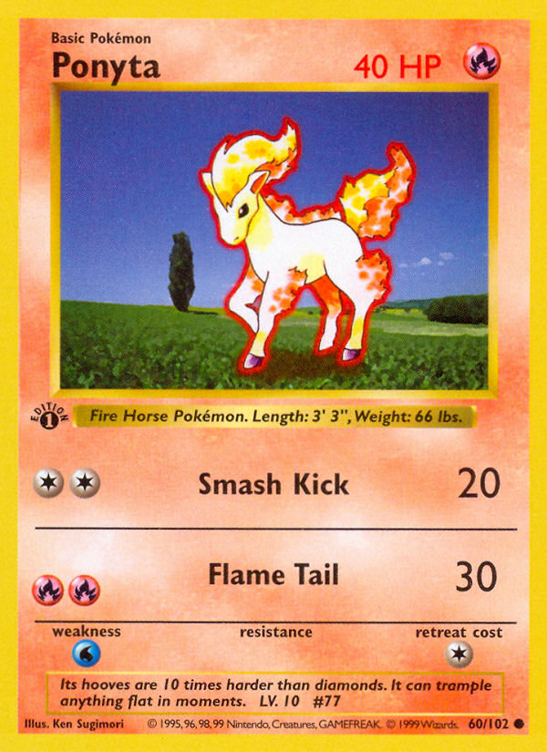 Ponyta (60/102) (Shadowless) [Base Set 1st Edition] | Jack's On Queen