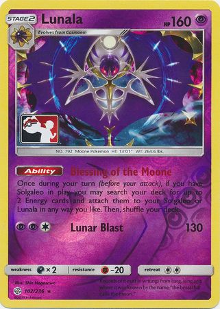 Lunala (102/236) (Pokemon Club Special Print) [Sun & Moon: Cosmic Eclipse] | Jack's On Queen