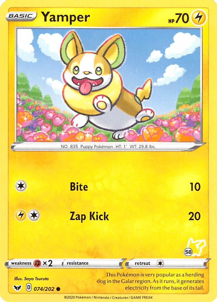 Yamper (074/202) (Pikachu Stamp #58) [Battle Academy 2022] | Jack's On Queen