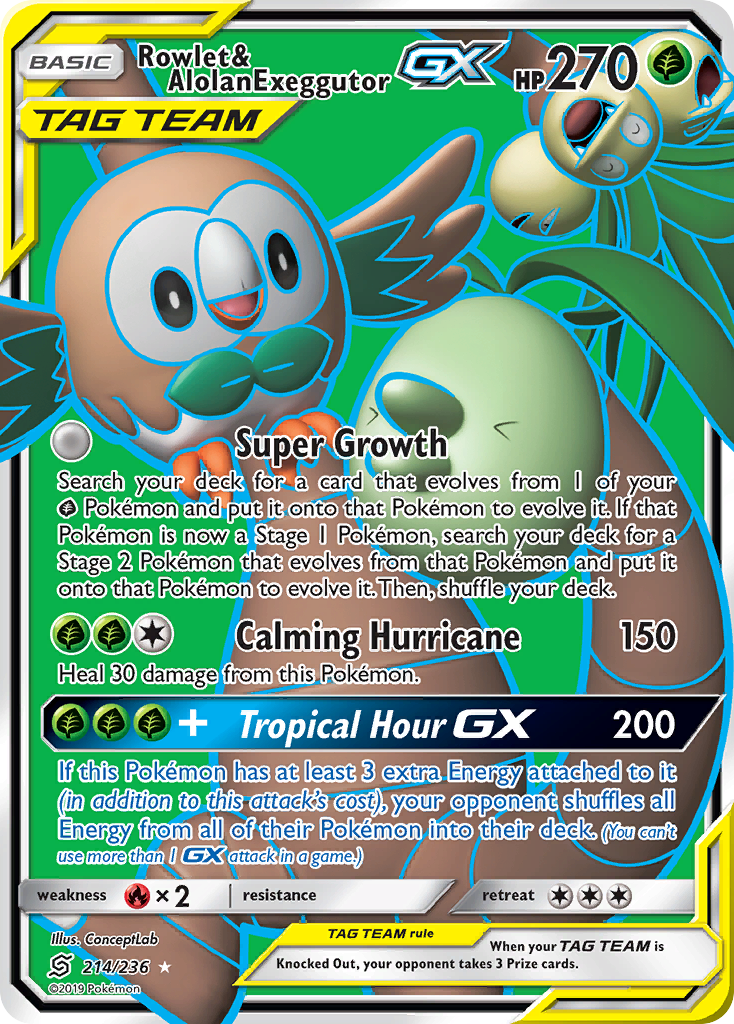 Rowlet & Alolan Exeggutor GX (214/236) [Sun & Moon: Unified Minds] | Jack's On Queen