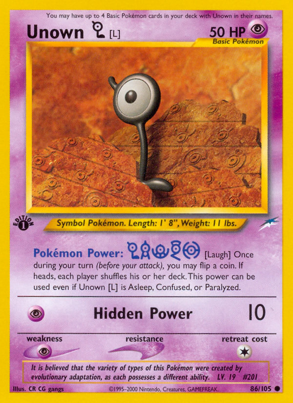 Unown [L] (86/105) [Neo Destiny 1st Edition] | Jack's On Queen