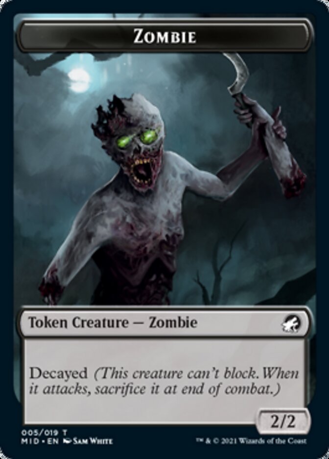 Zombie (005) // Wrenn and Seven Emblem Double-sided Token [Innistrad: Midnight Hunt Tokens] | Jack's On Queen