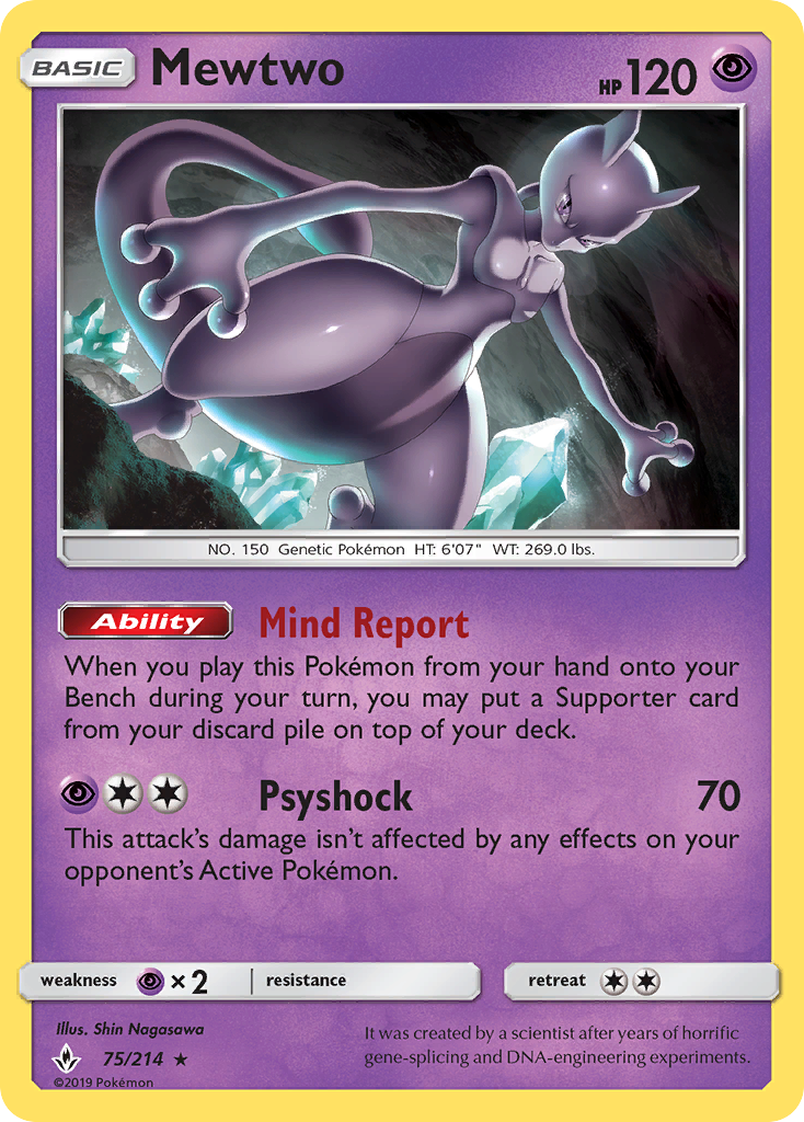 Mewtwo (75/214) (Cosmos Holo) [Sun & Moon: Unbroken Bonds] | Jack's On Queen