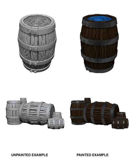 WizKids Deep Cuts Unpainted Miniatures: Barrels & Pile of Barrels | Jack's On Queen