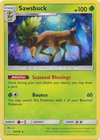 Sawsbuck (16/236) (Build & Battle Box Exclusive) [Sun & Moon: Cosmic Eclipse] | Jack's On Queen