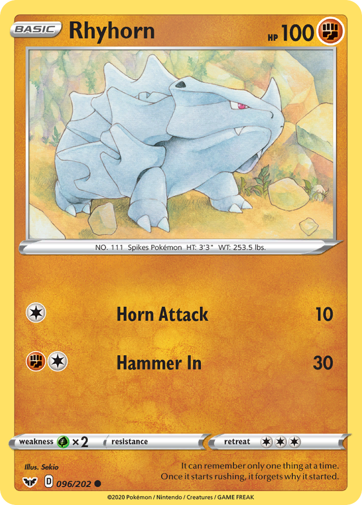 Rhyhorn (096/202) [Sword & Shield: Base Set] | Jack's On Queen