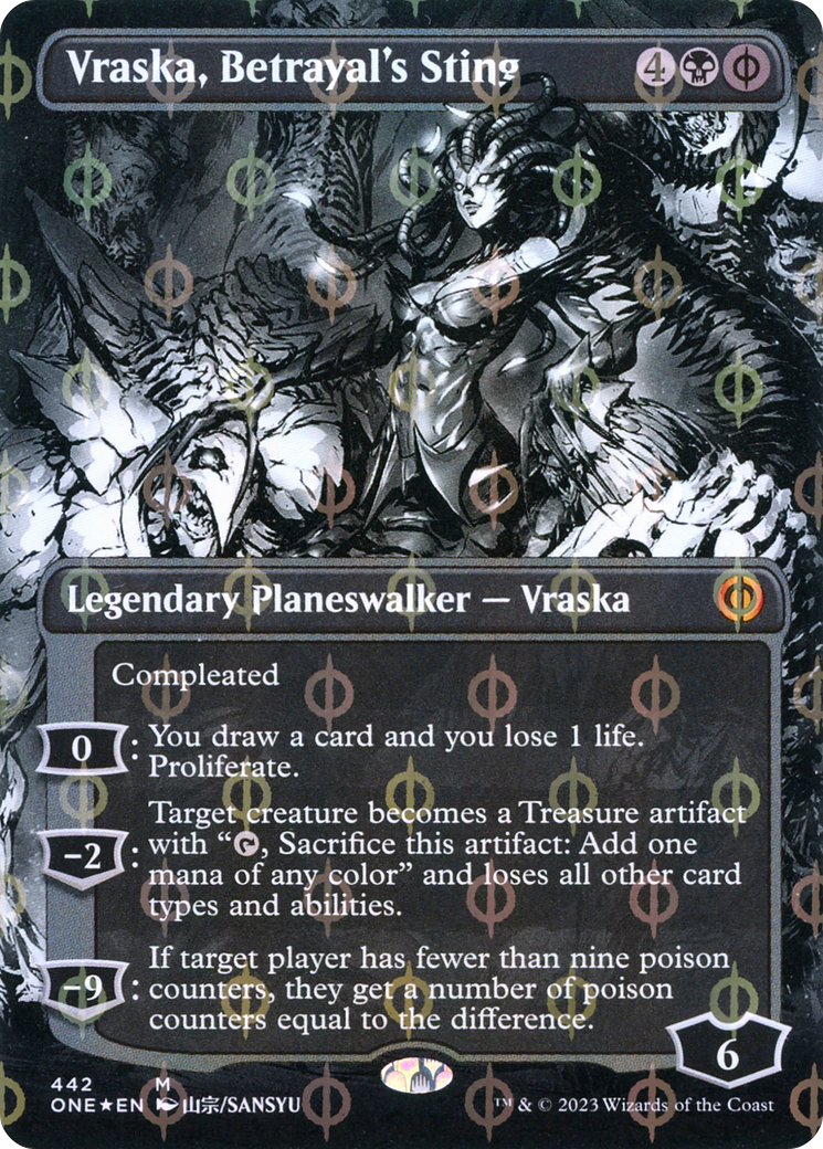 Vraska, Betrayal's Sting (Borderless Manga Step-and-Compleat Foil) [Phyrexia: All Will Be One] | Jack's On Queen