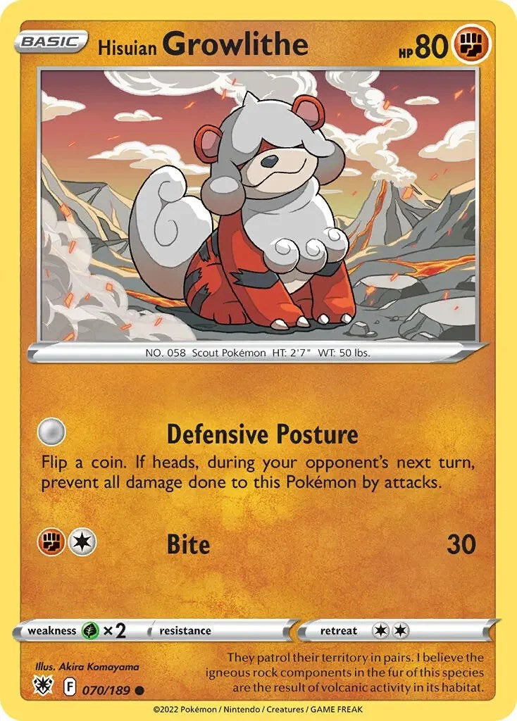 Hisuian Growlithe (070/189) (Theme Deck Exclusive) [Sword & Shield: Astral Radiance] | Jack's On Queen