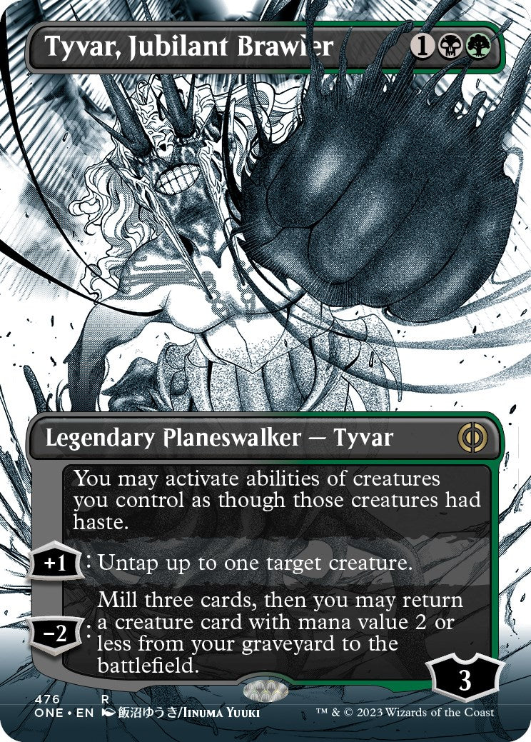 Tyvar, Jubilant Brawler (Borderless Manga Step-and-Compleat Foil) [Phyrexia: All Will Be One] | Jack's On Queen