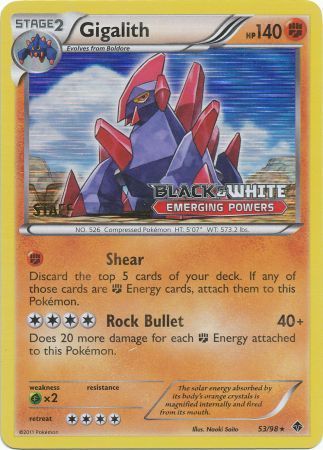 Gigalith (53/98) (Staff Prerelease Promo) [Black & White: Black Star Promos] | Jack's On Queen