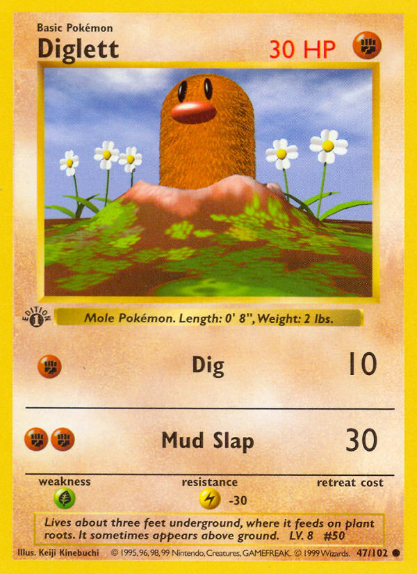 Diglett (47/102) (Shadowless) [Base Set 1st Edition] | Jack's On Queen