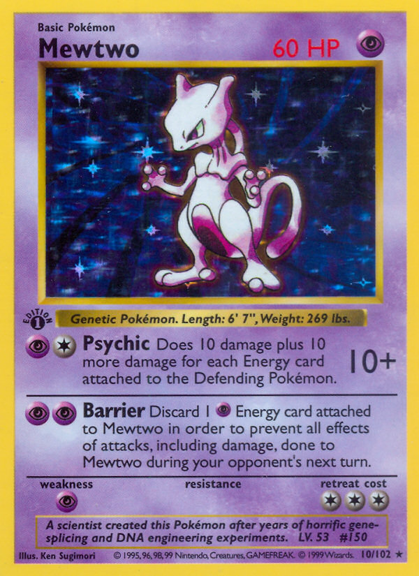 Mewtwo (10/102) (Shadowless) [Base Set 1st Edition] | Jack's On Queen