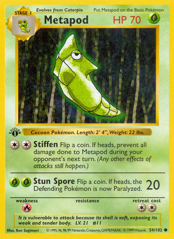 Metapod (54/102) (Shadowless) [Base Set 1st Edition] | Jack's On Queen