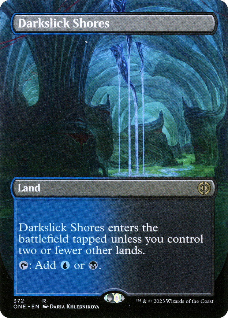 Darkslick Shores (Borderless Alternate Art) [Phyrexia: All Will Be One] | Jack's On Queen