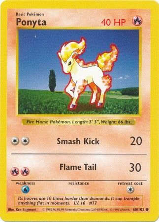 Ponyta (60/102) [Base Set Shadowless Unlimited] | Jack's On Queen