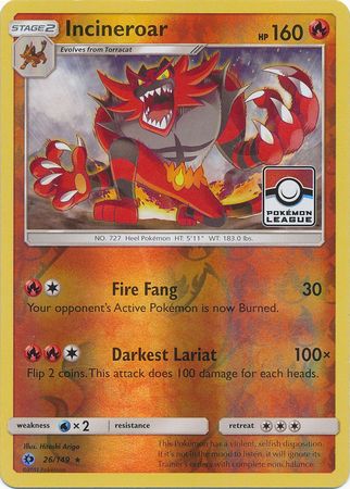 Incineroar (26/149) (League Promo) [Sun & Moon: Base Set] | Jack's On Queen