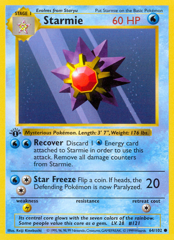 Starmie (64/102) (Shadowless) [Base Set 1st Edition] | Jack's On Queen