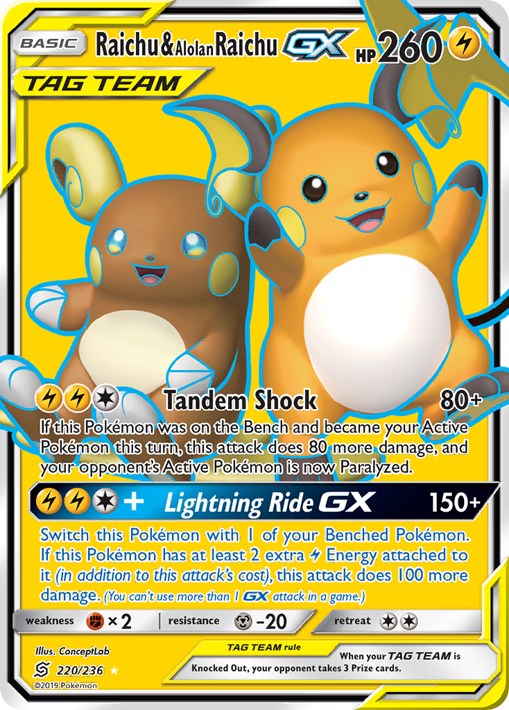 Raichu & Alolan Raichu GX (220/236) [Sun & Moon: Unified Minds] | Jack's On Queen