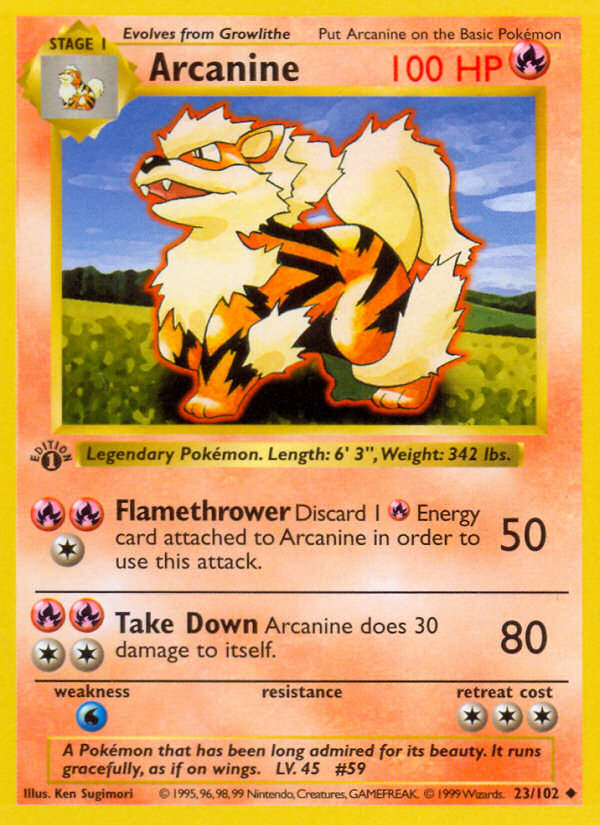Arcanine (23/102) (Shadowless) [Base Set 1st Edition] | Jack's On Queen