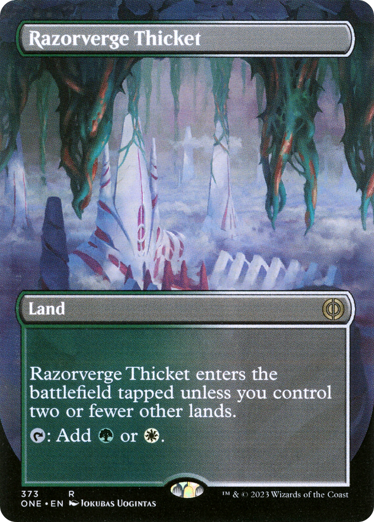 Razorverge Thicket (Borderless Alternate Art) [Phyrexia: All Will Be One] | Jack's On Queen