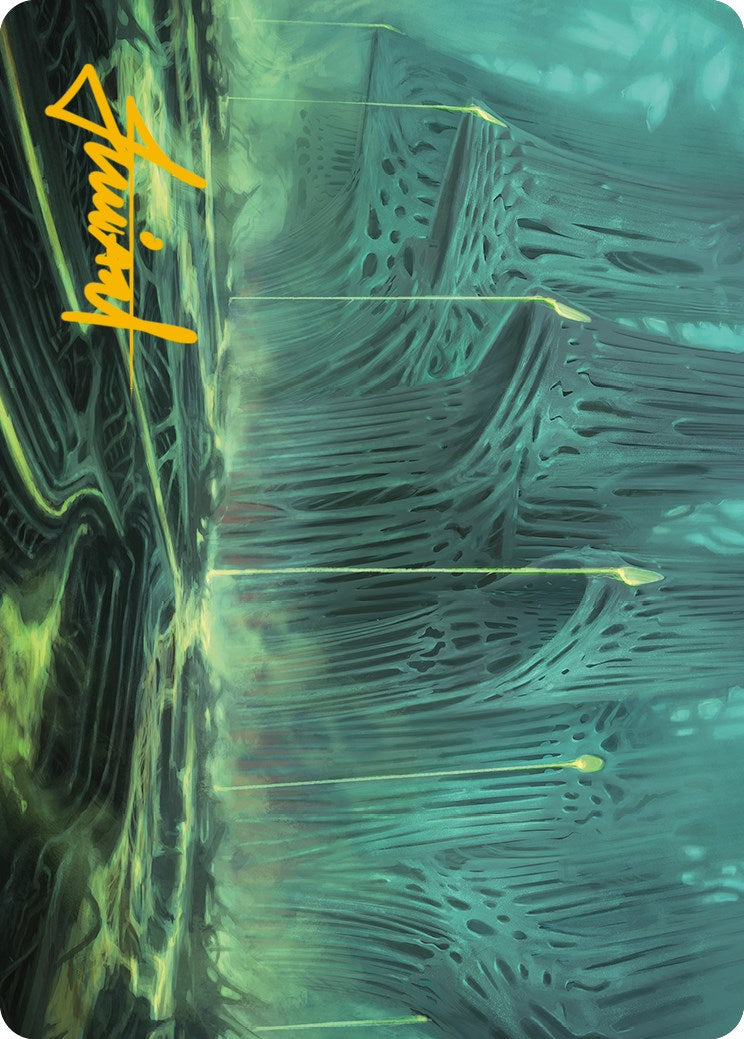 Swamp Art Card (Gold-Stamped Signature) [Phyrexia: All Will Be One Art Series] | Jack's On Queen