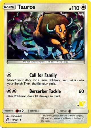 Tauros (164/236) (Pikachu Stamp #14) [Battle Academy 2020] | Jack's On Queen