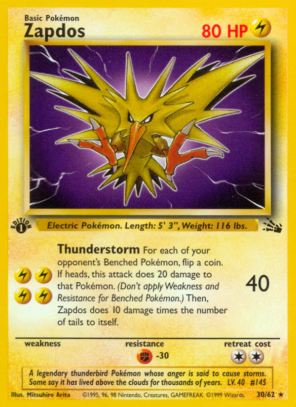 Zapdos (30/62) [Fossil 1st Edition] | Jack's On Queen
