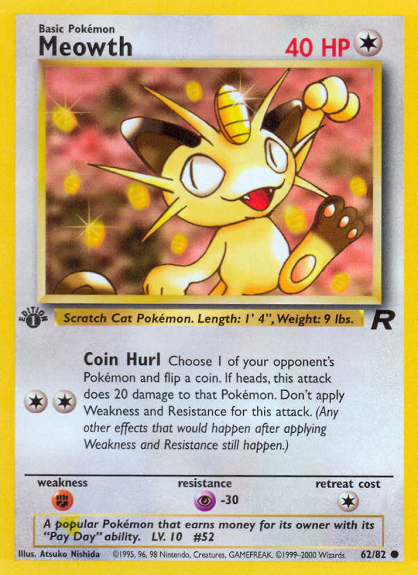 Meowth (62/82) [Team Rocket 1st Edition] | Jack's On Queen