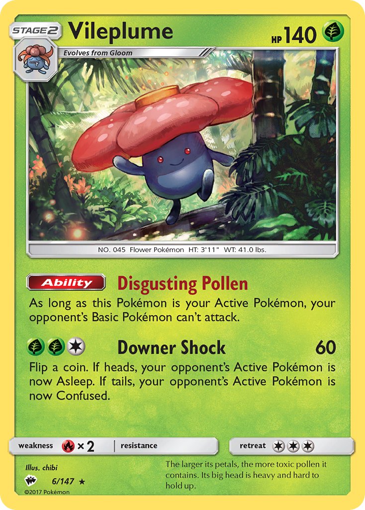 Vileplume (6/147) (Prerelease Kit Exclusive) (Theme Deck Exclusive) [Sun & Moon: Burning Shadows] | Jack's On Queen
