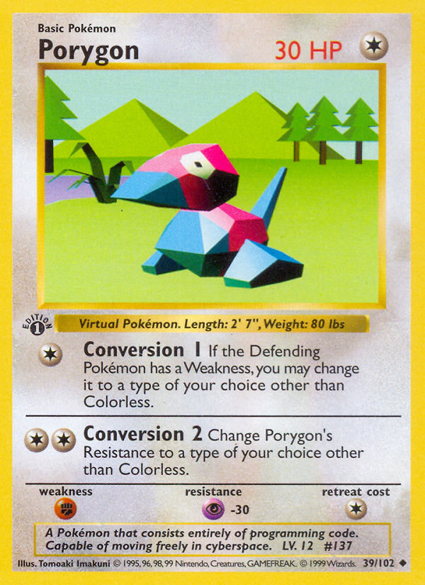 Porygon (39/102) (Shadowless) [Base Set 1st Edition] | Jack's On Queen