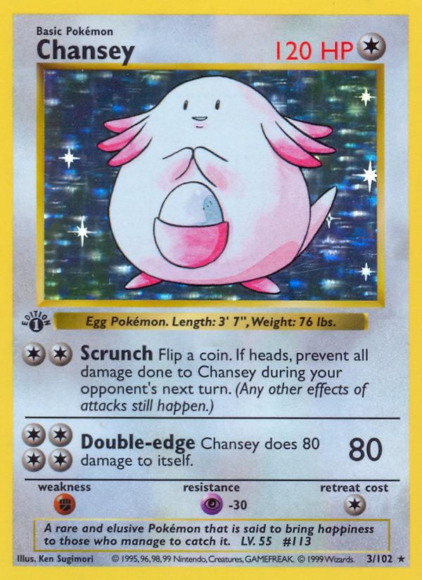Chansey (3/102) (Shadowless) [Base Set 1st Edition] | Jack's On Queen