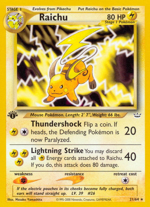 Raichu (21/64) [Neo Revelation 1st Edition] | Jack's On Queen