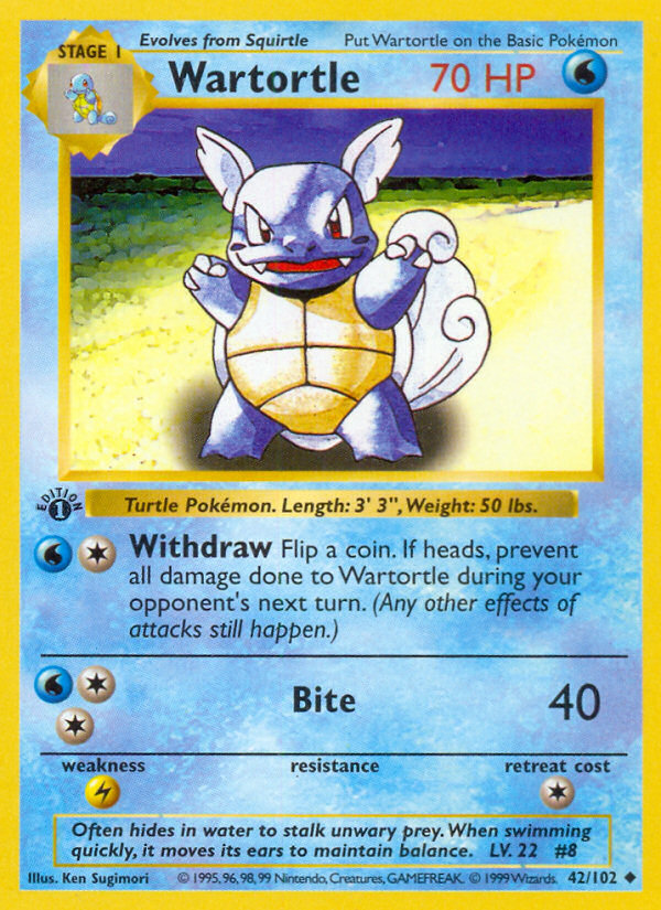 Wartortle (42/102) (Shadowless) [Base Set 1st Edition] | Jack's On Queen