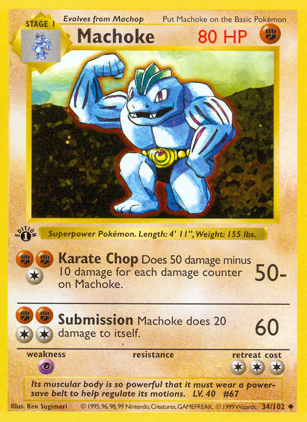 Machoke (34/102) (Shadowless) [Base Set 1st Edition] | Jack's On Queen