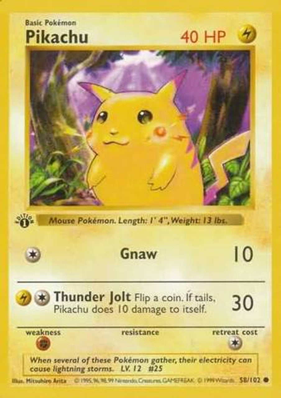 Pikachu (58/102) (Red Cheeks Misprint) [Base Set 1st Edition] | Jack's On Queen