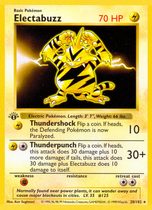 Electabuzz (20/102) (Shadowless) [Base Set 1st Edition] | Jack's On Queen