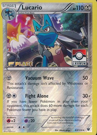 Lucario (63/124) (League Promo 1st Place) [XY: Fates Collide] | Jack's On Queen