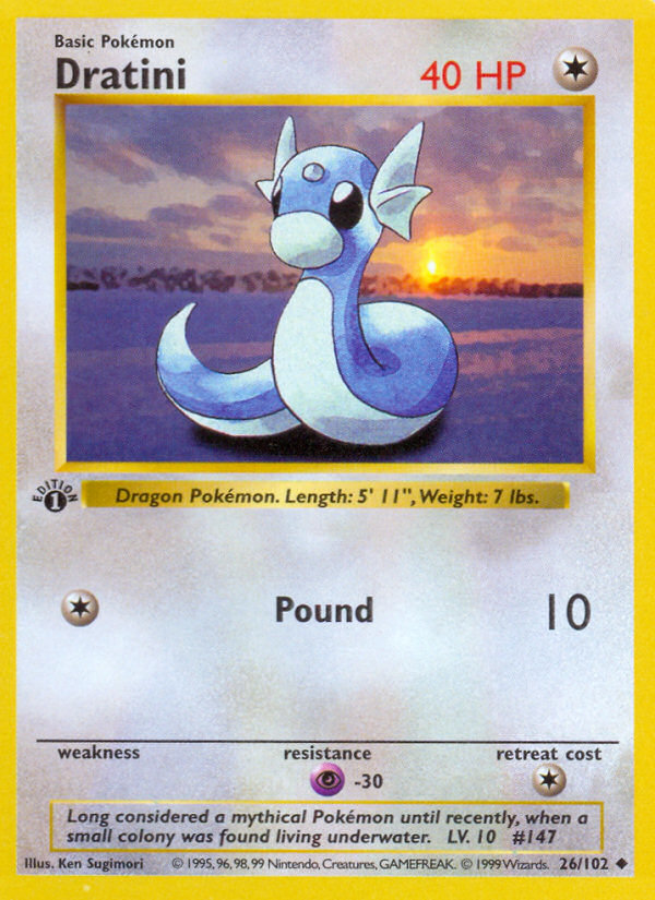 Dratini (26/102) (Shadowless) [Base Set 1st Edition] | Jack's On Queen