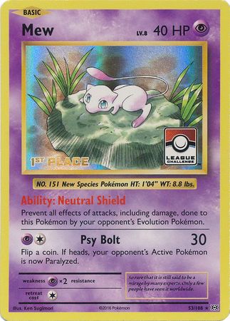 Mew (53/108) (League Promo 1st Place) [XY: Evolutions] | Jack's On Queen