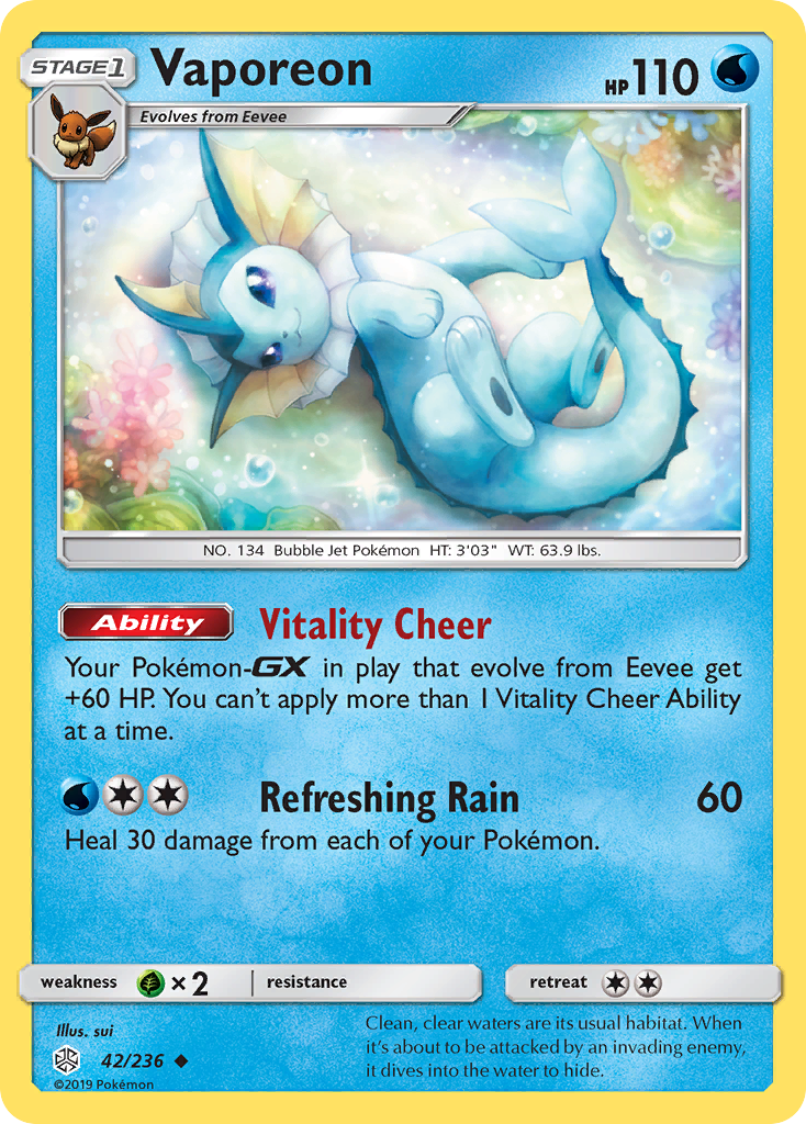 Vaporeon (42/236) [Sun & Moon: Cosmic Eclipse] | Jack's On Queen